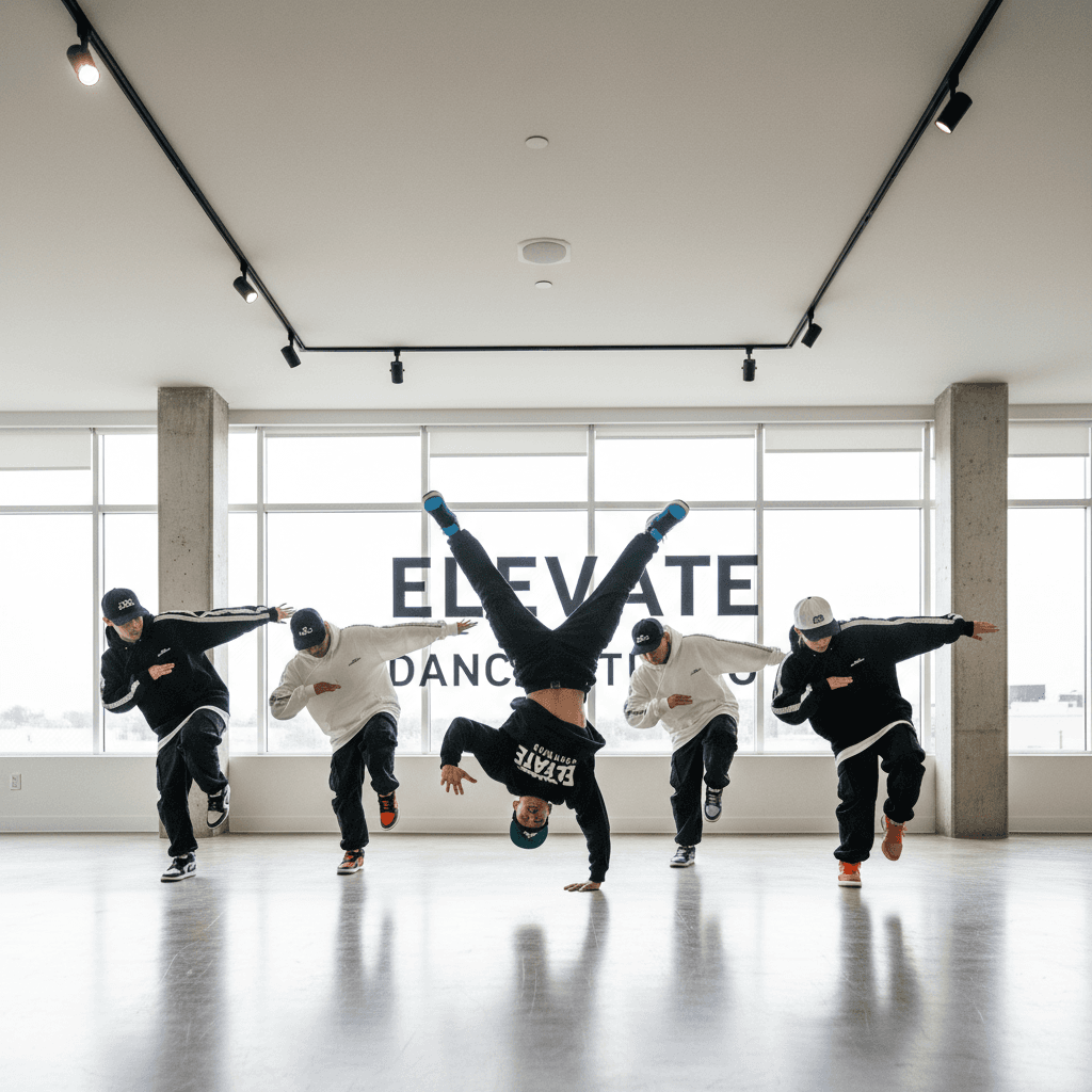 Estudiantes realizando coreografía hip hop en el estudio